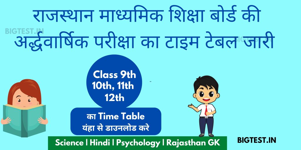 RBSE Half Yearly Exam Time Table 2022