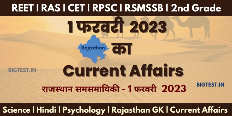 1 February 2023 Rajasthan Current Affairs in Hindi - Rajasthangyan.in