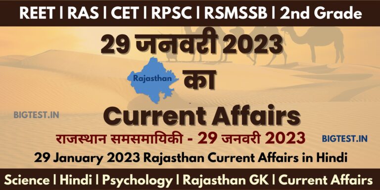 29 January 2023 Rajasthan Current Affairs in Hindi - Rajasthangyan.in