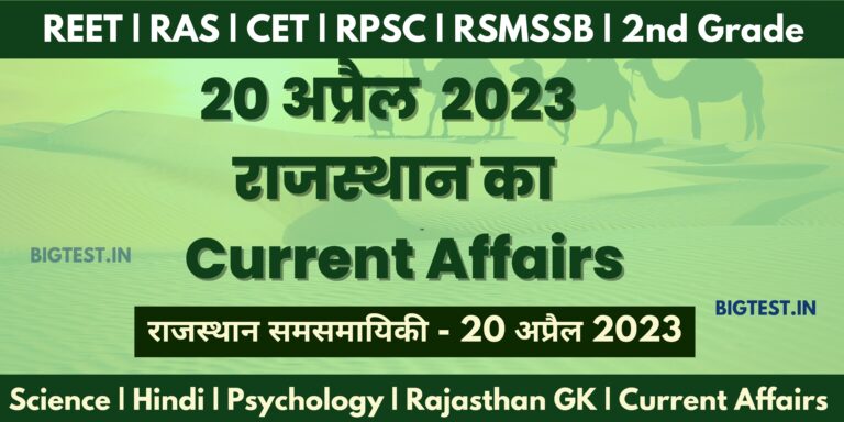 20 April 2023 Rajasthan Current Affairs in Hindi - Rajasthangyan.in
